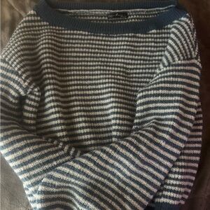 Francesca's Collections Navy and Cream Striped Scoop Neck Sweater